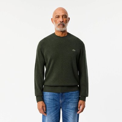 Jersey liso de cuello redondo en punto de lana cardada LACOSTE