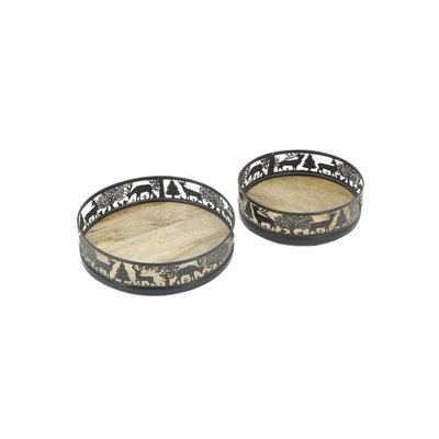 Plateaux ronds en métal et bois Cerf (lot de 2) AUBRY GASPARD