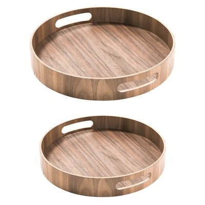 Set de 2 plateaux ronds 35.5 cm et 40,5 cm brun en bois TABLE PASSION