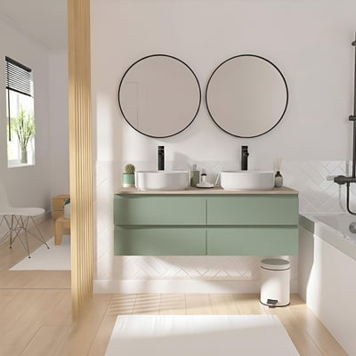 Meuble double vasque suspendu avec plan effet bois 120 cm SORRENTO MOB IN