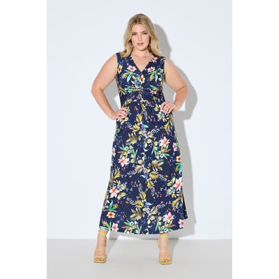 Robe maxi en jersey. Motif floral et drapé ULLA POPKEN