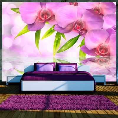 Papier peint intissé panoramique Fleurs Orchids in lilac colour EDEN