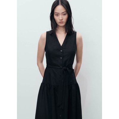 Robe midi en lin mélangé avec ceinture MANGO