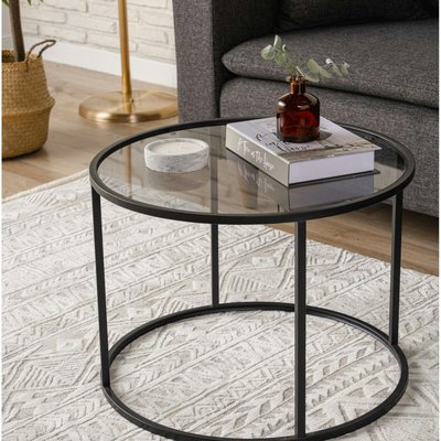 Table basse ronde verre fumé ⌀60 cm - structure noire TULUM PIER IMPORT