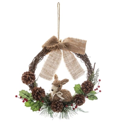 Couronne avec pommes de pin et personnage 32 cm FEERIC LIGHTS & CHRISTMAS
