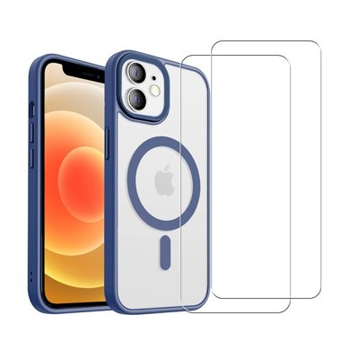 Coque Anti-choc compatible Magsafe pour Iphone 12 Mini Bleu + 2 vitres EVETANE