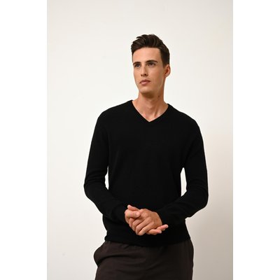 Pull Col V  Noir Walt JUST CASHMERE