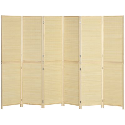 Paravent séparateur de pièce 6 panneaux pliables dim. 270L x 180H cm bois de bambou HOMCOM