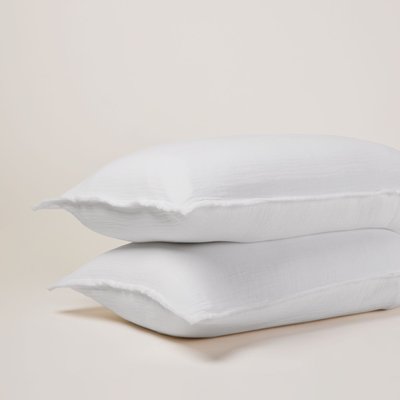 Lot de 2 taies d'oreiller Lou  en Gaze de coton lavé finition frangée, 65x65 cm Bleu 65x65 cm MADURA