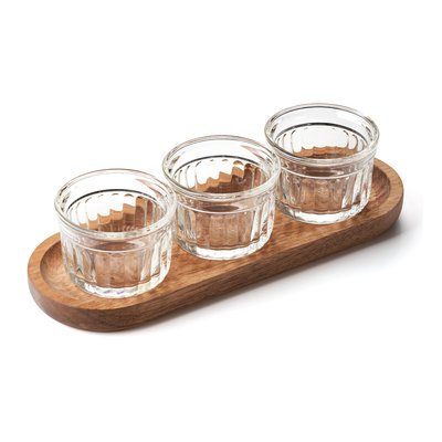 Coffret apéro 3 verrines 10 cl+plateau bois, DELICE LA ROCHERE
