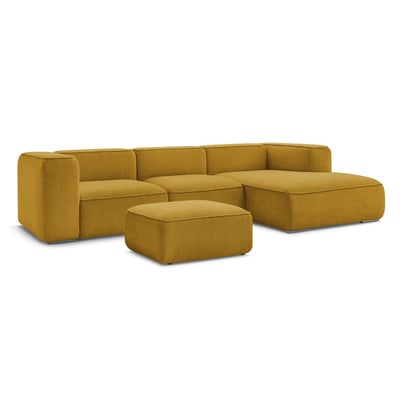Canapé d'angle fixe 5 places en tissu texturé avec pouf, ZEPHYR BOBOCHIC