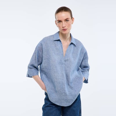 Blouse manches trois quarts unie en lin MONOPRIX