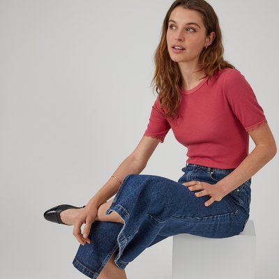 Футболка с круглым вырезом и вставкой из кружева LA REDOUTE COLLECTIONS