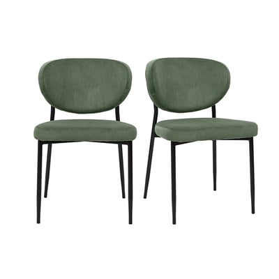 Chaises en tissu velours côtelé vert kaki et métal noir (lot de 2) BREKA MILIBOO