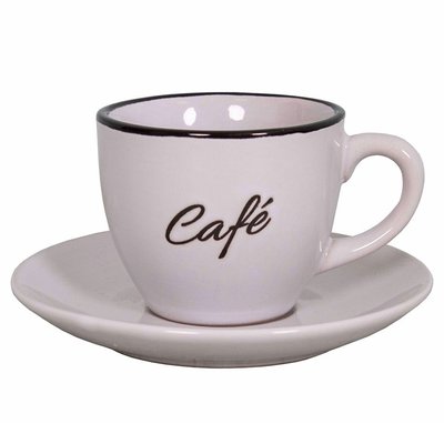 Tasse à café et dessous de tasse en grés blanc et noir 11x11x6.5cm WADIGA