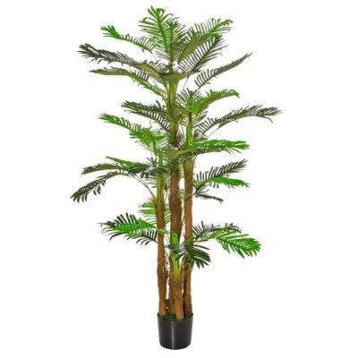 Palmier artificiel H.1,85 m troncs branches lichen feuilles grand réalisme pot inclus OUTSUNNY