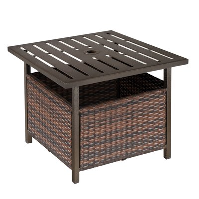 Table basse pied de parasol 2 en 1 résine métal époxy chocolat OUTSUNNY