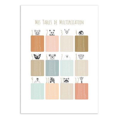 Affiche d’art et cadre noir 50 x 70 cm - Mes tables de multiplication - Les Loulous WALL EDITIONS