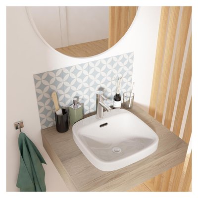 Vasque semi encastrée carrée en céramique blanche 37cm JADE MOB IN