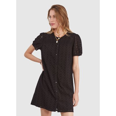 Kurzärmeliges Kleid, runder Ausschnitt und Knopfleiste ICODE
