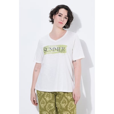 T-shirt, motif texte, coupe classique, col V ULLA POPKEN