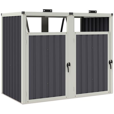Abri cache poubelles double 2 x 240L - portes, couvercles - acier gris OUTSUNNY