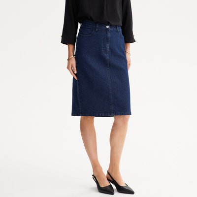 Jupe droite en denim stretch, mi-longue ANNE WEYBURN