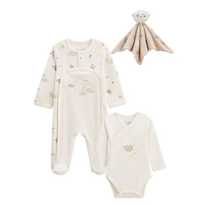 Kit naissance 3 pièces pyjama, body et doudou bébé Câlins PETIT BEGUIN