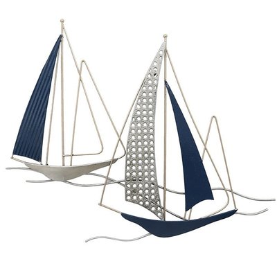 Décoration murale en métal 2 bateaux bleu cobalt et gris PIER IMPORT