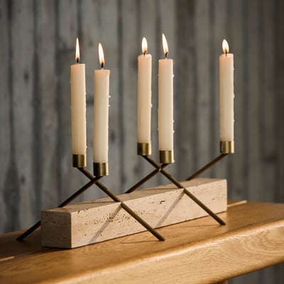 Bougeoir centre de table en travertin, hauteur 21,3 cm, SEBASTIANO AM.PM