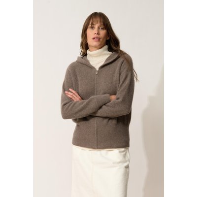 Gilet Zippé Capuche Taupe Chiné Helga JUST CASHMERE