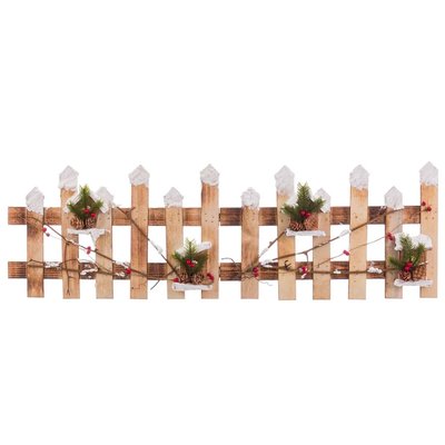 Barrière en bois enneigée et houx rouge décoration Noël 98x30x1.5cm WADIGA