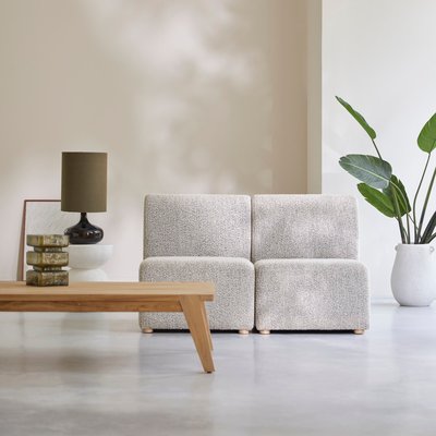 Banquette modulable en acacia massif et tissu gris, 2 places SWANN TIKAMOON