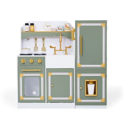 Cuisine enfant Deluxe avec réfrigérateur et 15 accessoires, Vert Olive, VERSAILLES TEAMSON KIDS