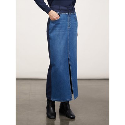 Jupe longue en denim avec insert à fines rayures de couleur bleue MOTIVI