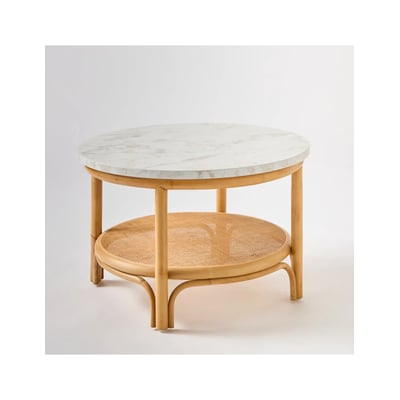 Table basse en rotin RIVIERA plateau blanc Dia 70 KOK