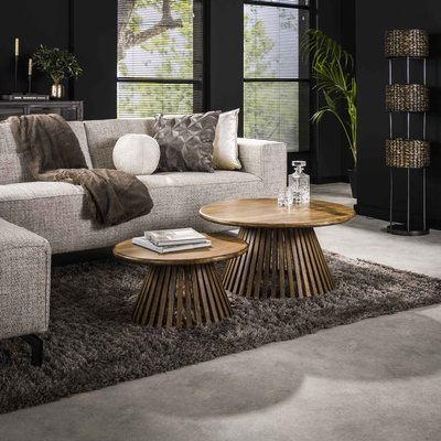 Table basse ronde gigogne motif baguette en bois de manguier (lot de 2) DELHI PIER IMPORT