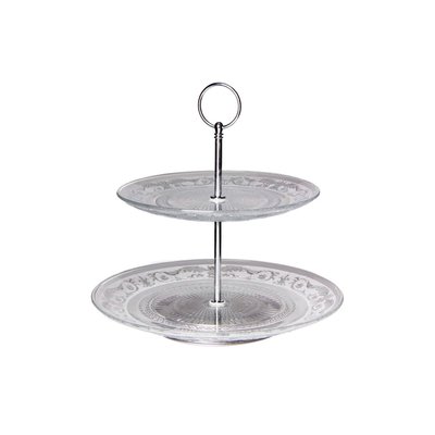 Plat de présentation fruits ou gâteaux à 2 étages en verre - 20x25x25cm WADIGA