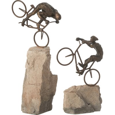 Figurine cycliste sur pierre résine effet bronze déco sportive RECOLLECTION