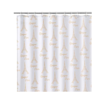 Rideau de Douche Tissu Blanc et Doré Bonjour Paris WADIGA
