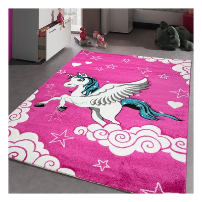 Tapis salon et chambre tissé motif enfant LICORNE UN AMOUR DE TAPIS