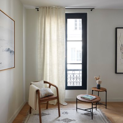 Rideau Merybelle Tamisant en Jacquard effet tweed bouclé Blanc 138x280 cm MADURA