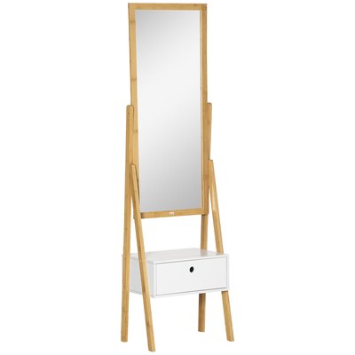 Miroir sur pied avec rangement tiroir en bambou et MDF HOMCOM