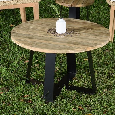 Table basse en métal et teck recyclé D 80 cmsay GECKO JARDIN