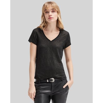 Camiseta de lino con cuello de pico y manga corta IKKS