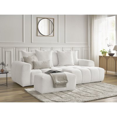 Canapé d'angle convertible 3 places en tissu bouclette avec pouf, ROXELANE BOBOCHIC