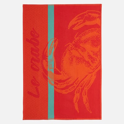 Torchon jacquard en coton CRABE ROUGE COUCKE