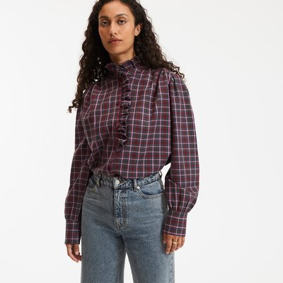 Camisa a cuadros con cuello victoriano, Signature CHARLÈNE LA REDOUTE COLLECTIONS