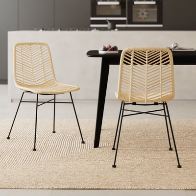 Lot de 2 chaises en rotin et pieds en métal - TAMARA MAISON PAVANE