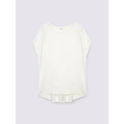 T-shirt à encolure ronde et manches courtes kimono, devant en satin fluide, dos en jersey de viscose FIORELLA RUBINO